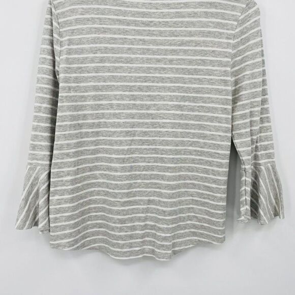 J. Crew Size Small Gray & White Striped 3/4 Bell Sleeve Knit Top - Picture 9 of 9